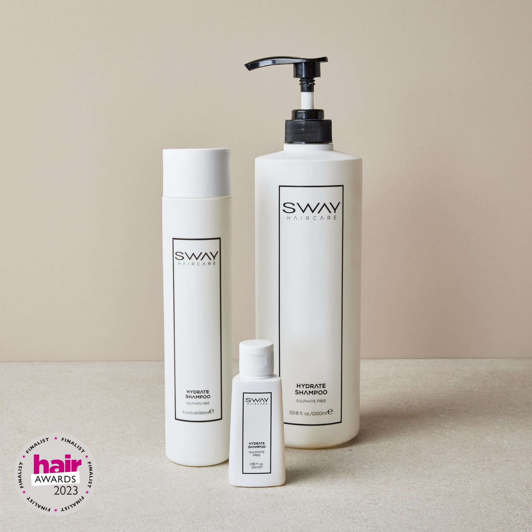 Hydrate Shampoo available in three sizes - SWAY Haircare