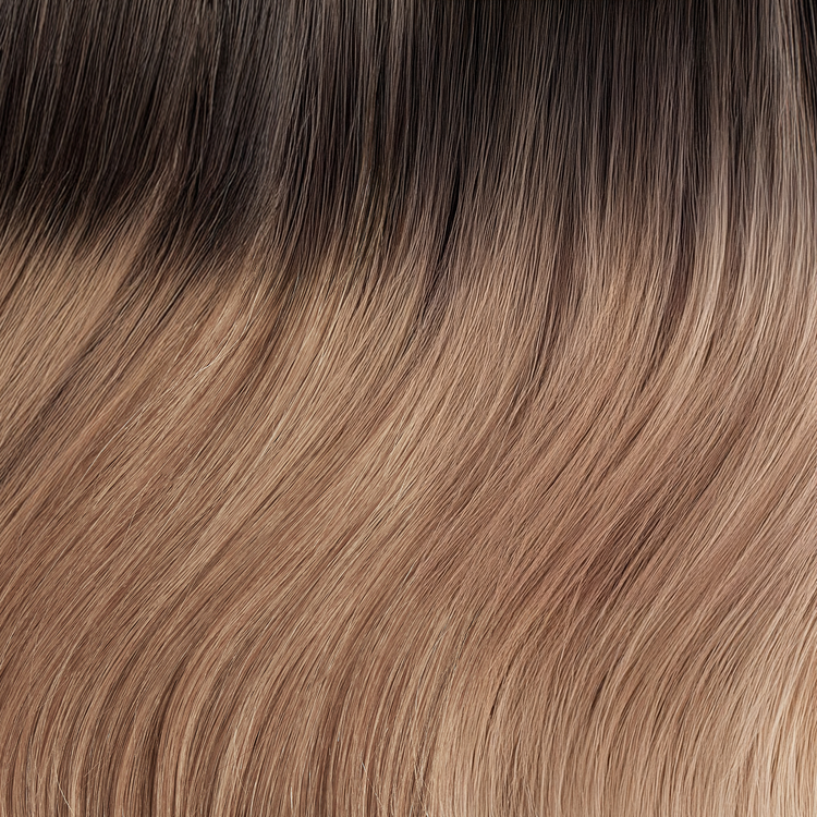 SEAMLESS® Tapes 16 Inches - SWAY Hair Extensions Rooted-Sunkissed-Brown-R2-8-10 clip-in hair extensions made of 100% Double Drawn, Remy Human Hair. SWAY SEAMLESS® Tapes, 16 inches. Lightweight, flexible, and perfect for any hairstyle.