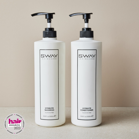 SWAY Salon Duo - Hydrate Shampoo & Conditioner for Hair Extensions. Sulphate & paraben-free, enriched with argan & macadamia oils. 1000ml each
