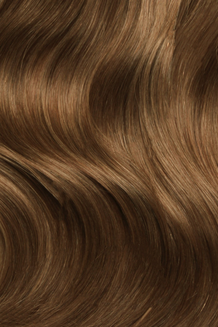 Shade Swatches - SWAY Hair Extensions - Thin, flexible, and discreet. 100% Double Drawn Remy Human Hair. Versatile and reusable. Shade - CHESTNUT BROWN MIX