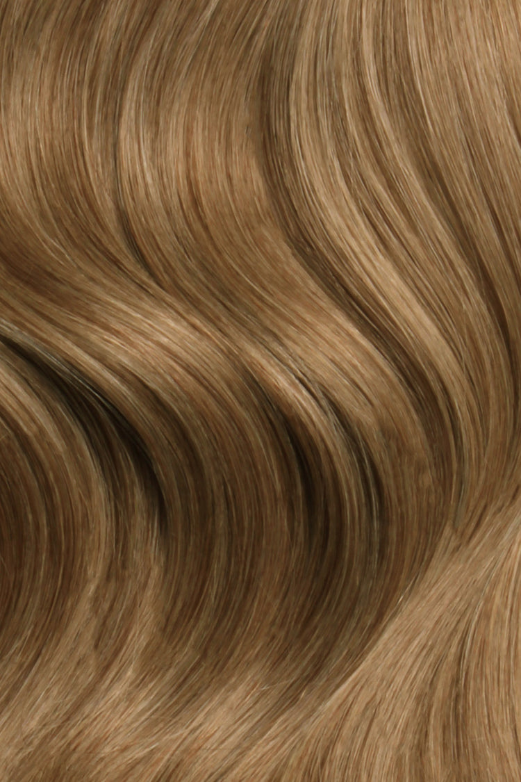 Shade Swatches - SWAY Hair Extensions - Thin, flexible, and discreet. 100% Double Drawn Remy Human Hair. Versatile and reusable. Shade - CHESTNUT BLONDE MIX