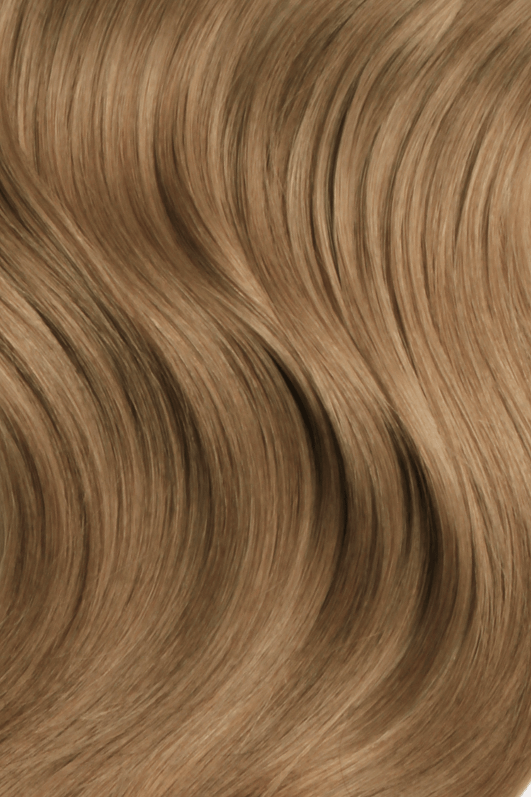 Shade Swatches - SWAY Hair Extensions - Thin, flexible, and discreet. 100% Double Drawn Remy Human Hair. Versatile and reusable. Shade - SUNKISSED BROWN