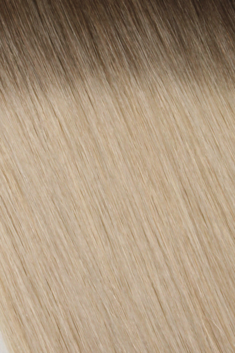 Shade Swatches - SWAY Hair Extensions - Thin, flexible, and discreet. 100% Double Drawn Remy Human Hair. Versatile and reusable. Shade - ROOTED HOLLYWOOD ASH BLONDE