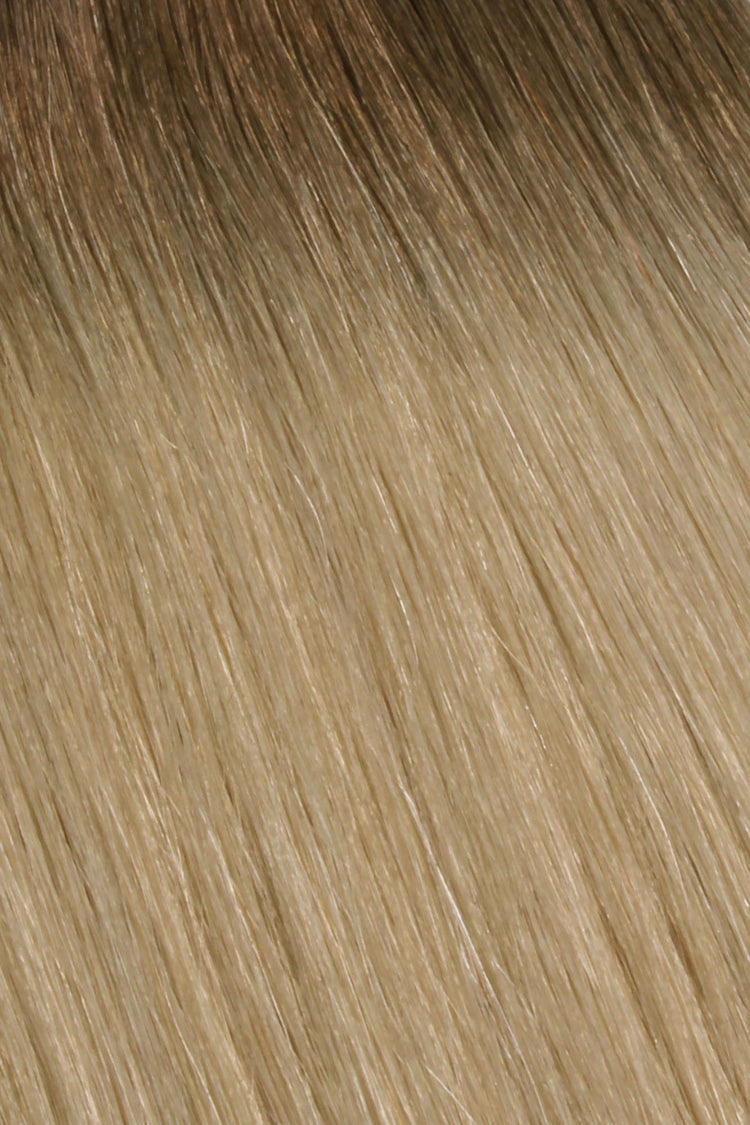 SEAMLESS® Flat Weft 16 Inches - SWAY Hair Extensions Rooted-Beach-Ash-Blonde-R5-9-613 Natural SEAMLESS® Flat Weft 16 Inches extensions. Thin, flexible, and discreet. 100% Double Drawn Remy Human Hair. Versatile and reusable