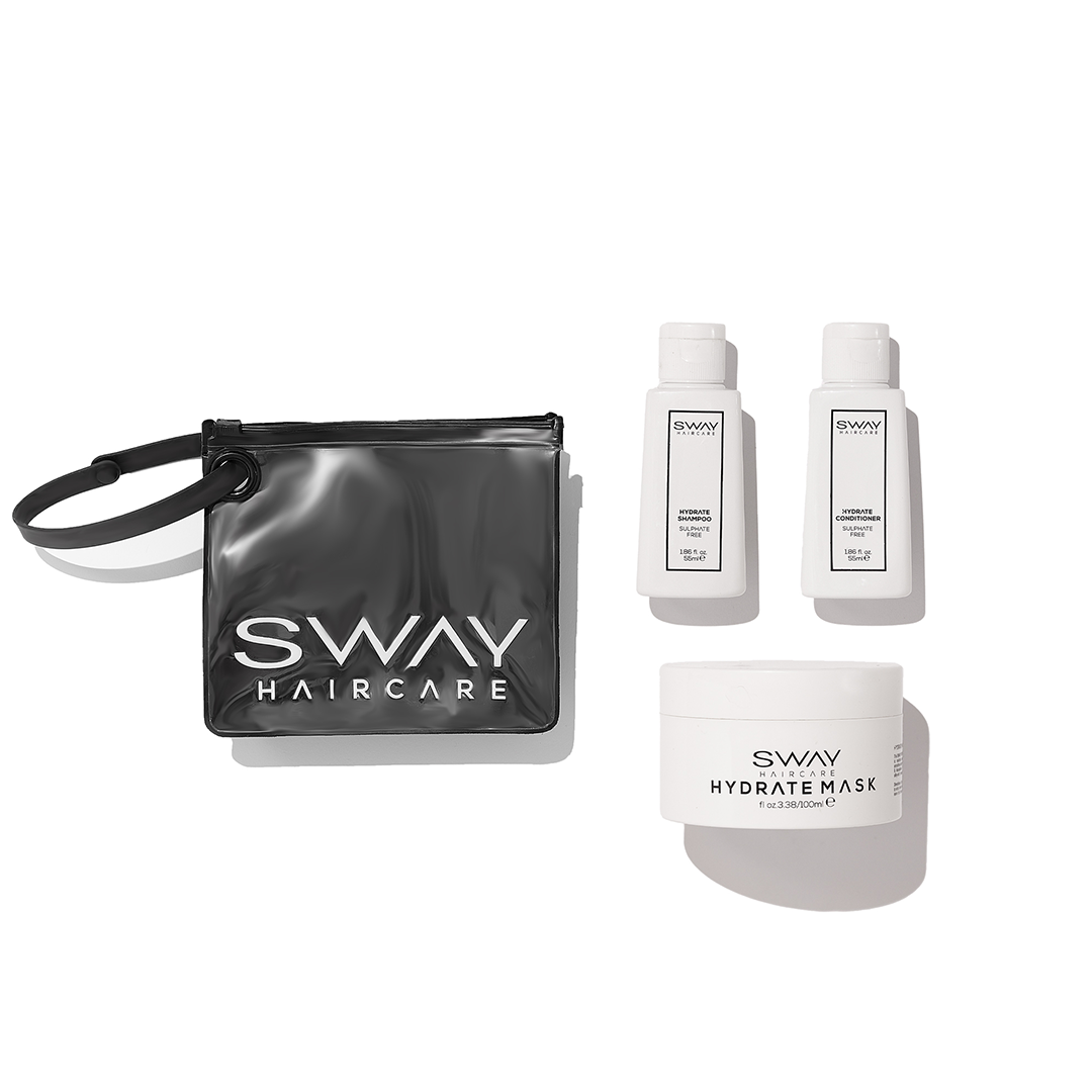 Travel size sulphate free haircare range for maintaining SWAY tresses with beachy, hydrated holiday waves